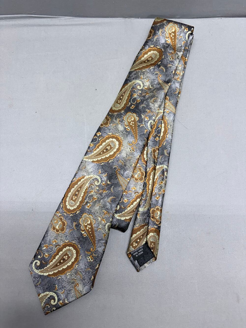 Stacy Adams Necktie Mens Gray Gold Bronze Paisley Silk Dress Tie Formal Classic
